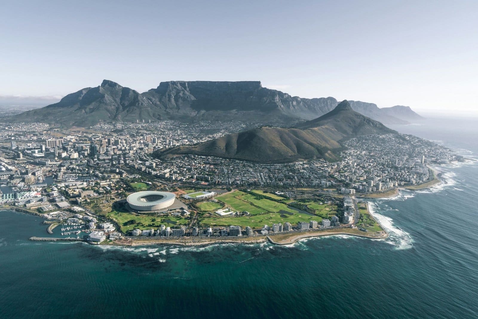 Aerial view of Cape Town with Table Mountain