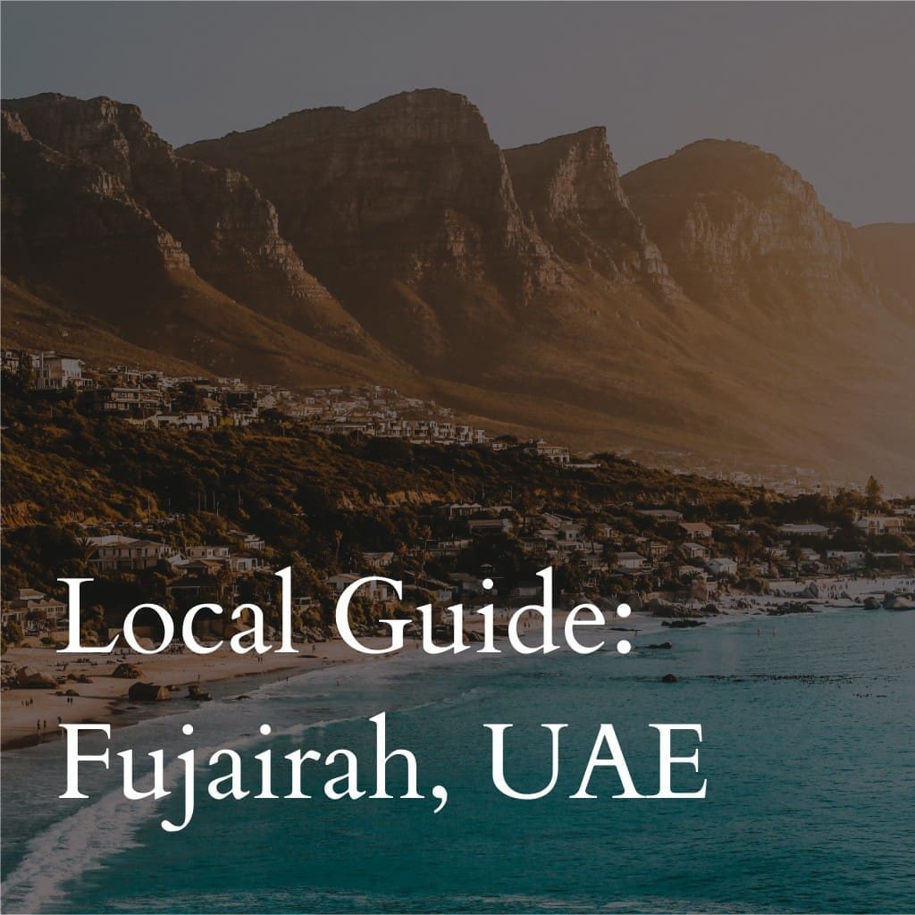 Scenic view of Fujairah, UAE coastal town and mountains